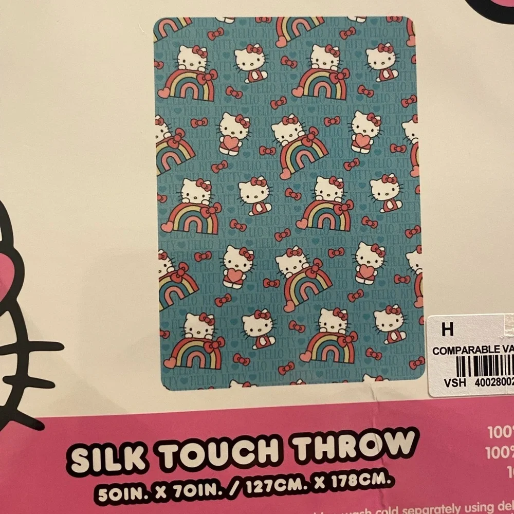 Hello Kitty Aqua Pink White Rainbow Print Throw